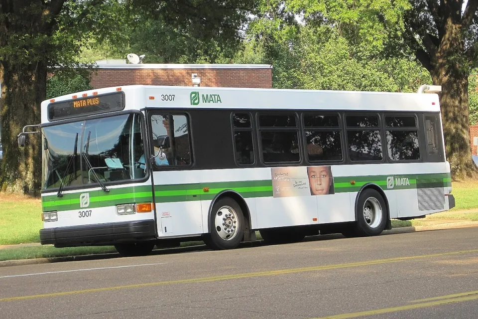 White Memphis Area Transit Authority bus on street in Memphis, Tennessee.
